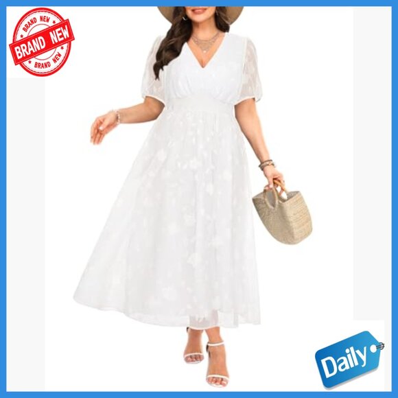 Plus Size Maxi Dress Floral Chiffon V-Neck A-Line Wedding Guest - Picture 4 of 7